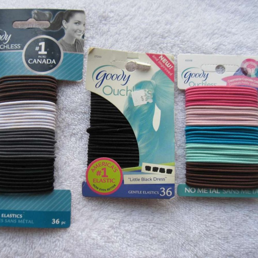 36 Goody Ouchless Small Diameter Size Skinny Thin No Metal Elastic Hair Bands